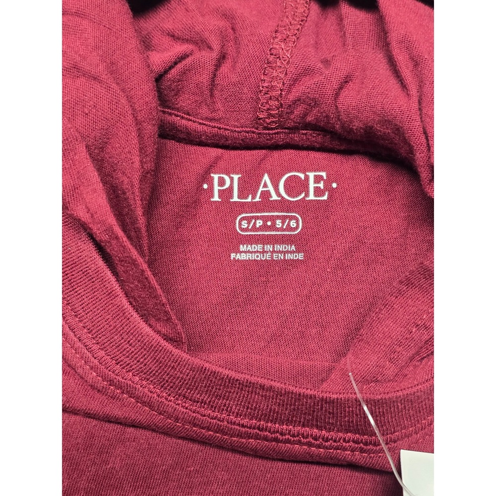 The Childrens Place Boys Size S 5/6 Burgundy Gray Striped Hooded Long Sleeve Tee - Picture 2 of 3